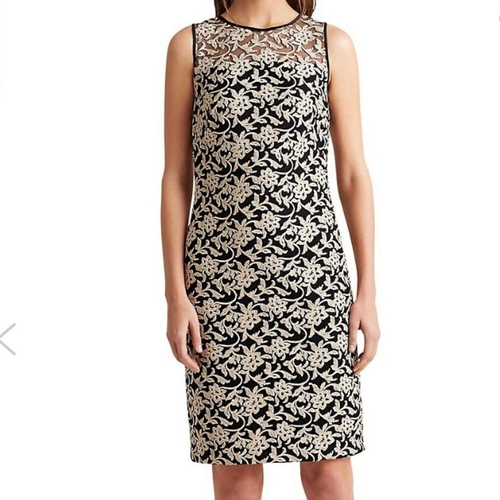 Lauren Ralph Lauren Embroidered Floral Tulle Cocktail‎ Dress Size 8